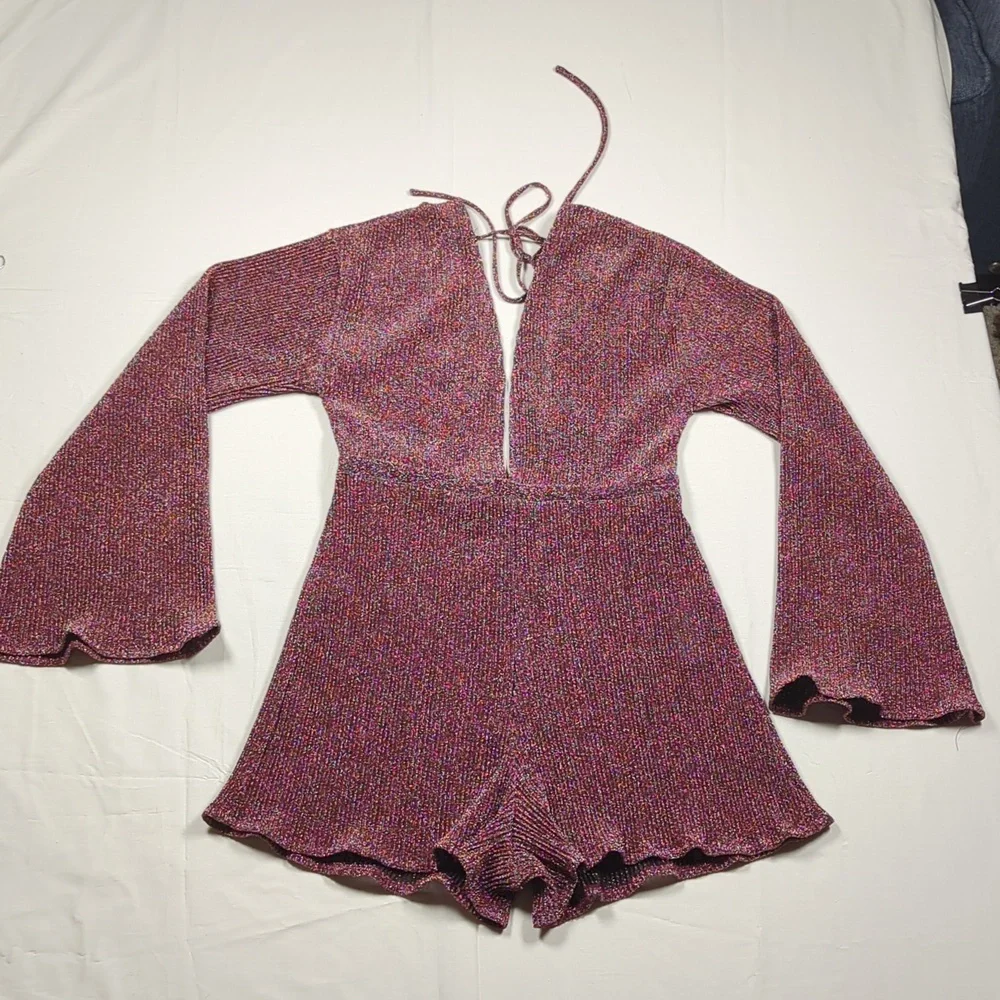 PrettyLittleThing Glittery Romper Burgundy- Copy - Picture 3 of 13